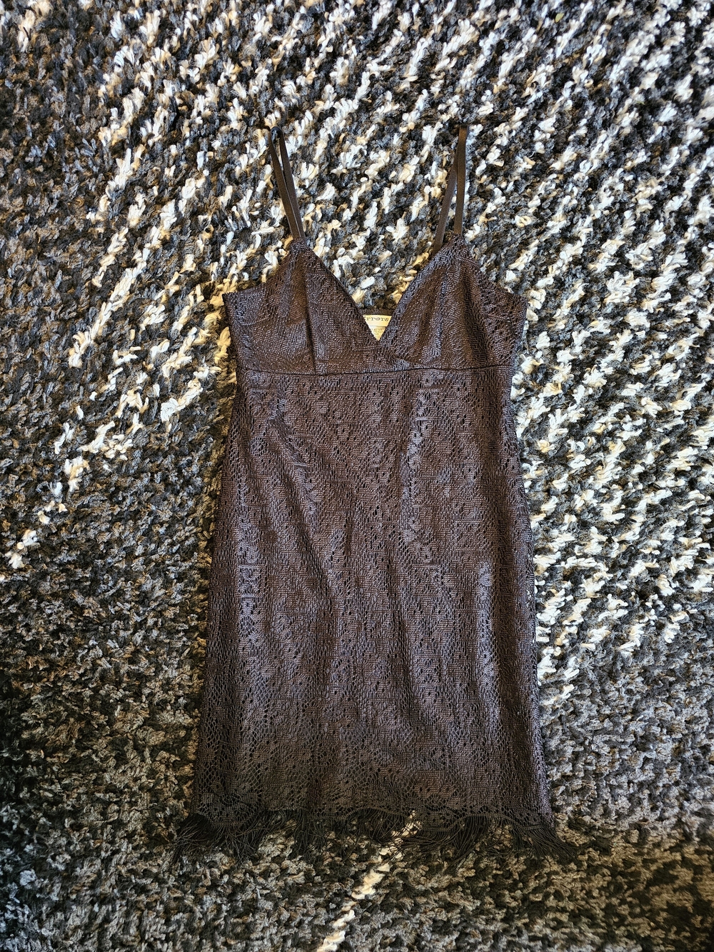 Mirrors Lace Slip Dress with Fringe Trim